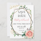 Modern Gold Pink Geometric Save the Date (Vorderseite)