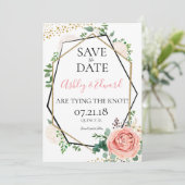 Modern Gold Pink Geometric Save the Date (Stehend Vorderseite)
