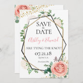 Modern Gold Pink Geometric Save the Date (Vorne/Hinten)
