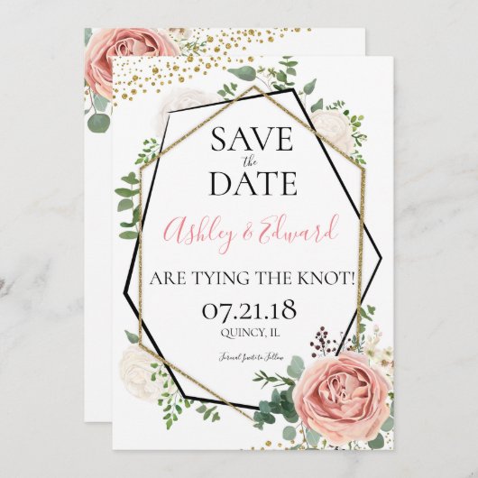 Modern Gold Pink Geometric Save the Date (Vorne/Hinten)