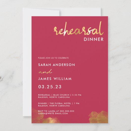 Modern Gold Pink Magenta Hochzeit Probe Dinner Einladung (Vorderseite)