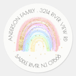 Modern Gold Pink Rainbow Address Label Runder Aufkleber