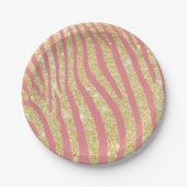 Modern Gold & Pink Zebra Stripes Girl Pappteller (Vorderseite)