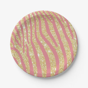 Modern Gold & Pink Zebra Stripes Girl Pappteller