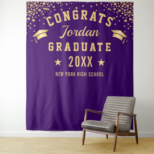 Modern Gold Purple Graduation Photo Booth Backdrop Wandteppich (Beispiel)