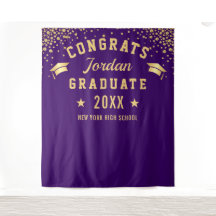 Modern Gold Purple Graduation Photo Booth Backdrop
