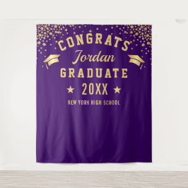 Modern Gold Purple Graduation Photo Booth Backdrop Wandteppich
