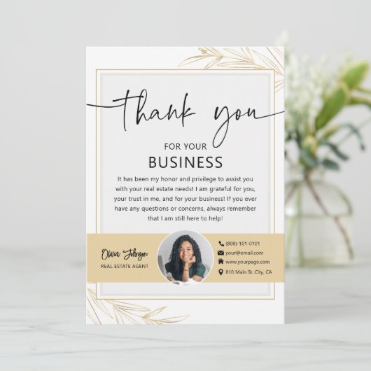 Modern Gold Real Anwesen Agent Foto Danke Karte (Stehend Vorderseite)