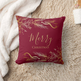 Modern Gold Red Family Name Frohe Weihnachten Kissen