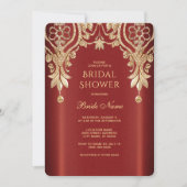 Modern Gold Red Floral Bridal Shower Invitation Einladung (Vorderseite)
