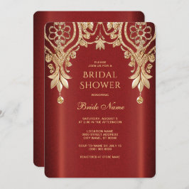 Modern Gold Red Floral Bridal Shower Invitation Einladung