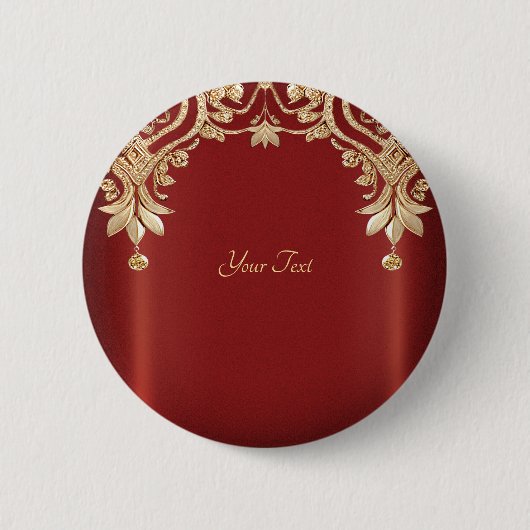 Modern Gold Red Floral Button (Vorderseite)