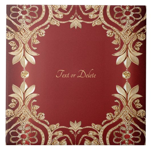 Modern Gold Red Floral Ceramic Tile Fliese (Vorderseite)
