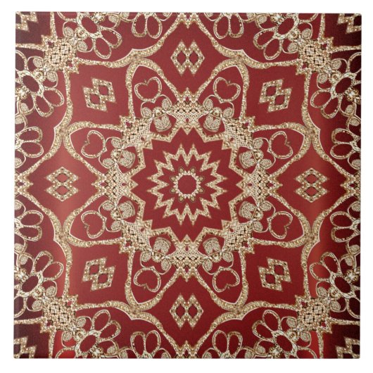 Modern Gold Red Floral Ceramic Tile Fliese (Vorderseite)