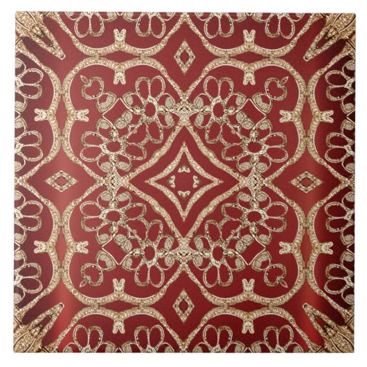 Modern Gold Red Floral Ceramic Tile Fliese (Vorderseite)