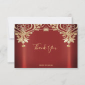 Modern Gold Red Floral Danke Karte (Vorderseite)