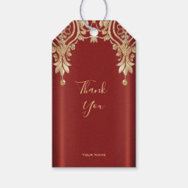 Modern Gold Red Floral Gift Tag Geschenkanhänger
