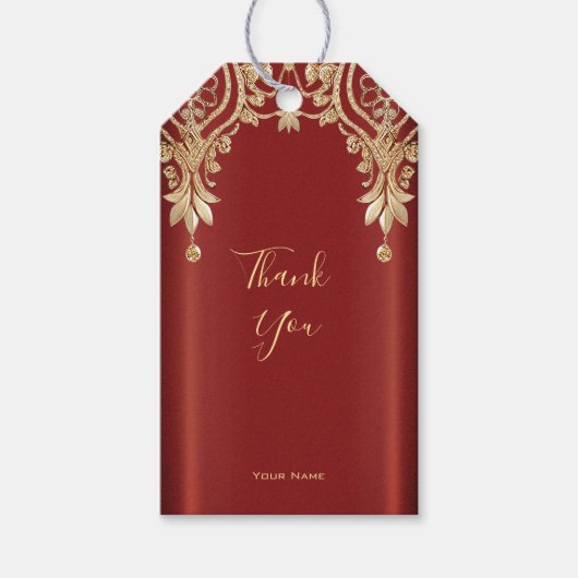 Modern Gold Red Floral Gift Tag Geschenkanhänger (Vorderseite)