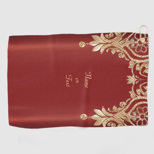 Modern Gold Red Floral Golf Towel Golfhandtuch (Horizontal)