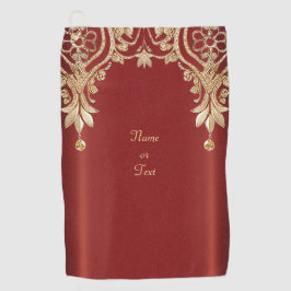 Modern Gold Red Floral Golf Towel Golfhandtuch