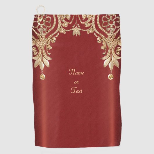 Modern Gold Red Floral Golf Towel Golfhandtuch (Vorderseite)