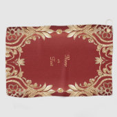 Modern Gold Red Floral Golf Towel Golfhandtuch (Horizontal)