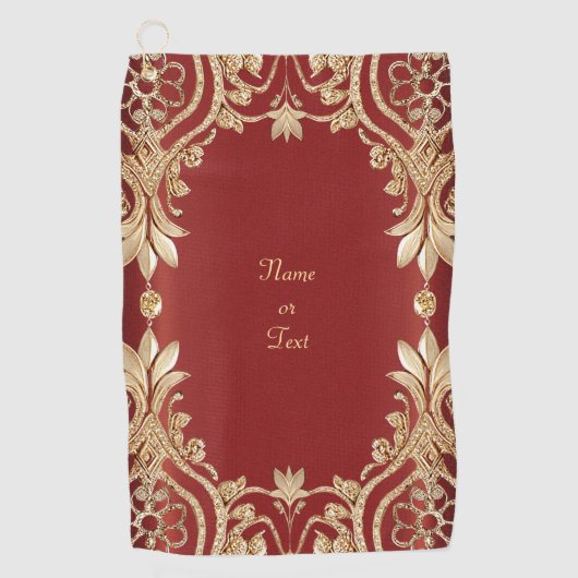 Modern Gold Red Floral Golf Towel Golfhandtuch (Vorderseite)