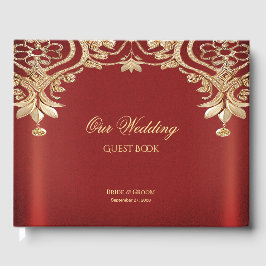 Modern Gold Red Floral Guest Book Gästebuch