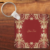 Modern Gold Red Floral Keychain Schlüsselanhänger (Vorderseite)
