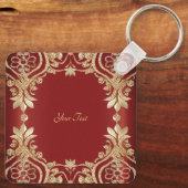 Modern Gold Red Floral Keychain Schlüsselanhänger (Rückseite)