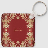 Modern Gold Red Floral Keychain Schlüsselanhänger (Rückseite)