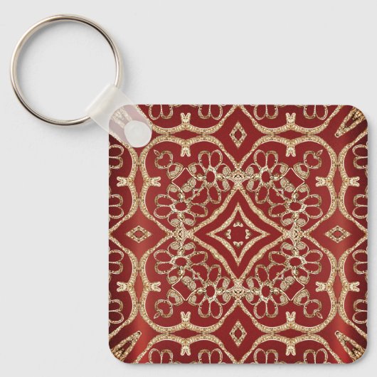 Modern Gold Red Floral Keychain Schlüsselanhänger (Vorderseite)