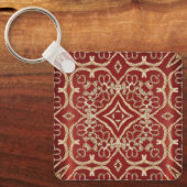 Modern Gold Red Floral Keychain Schlüsselanhänger (Vorderseite)