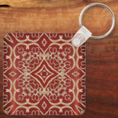 Modern Gold Red Floral Keychain Schlüsselanhänger (Rückseite)
