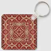Modern Gold Red Floral Keychain Schlüsselanhänger (Rückseite)