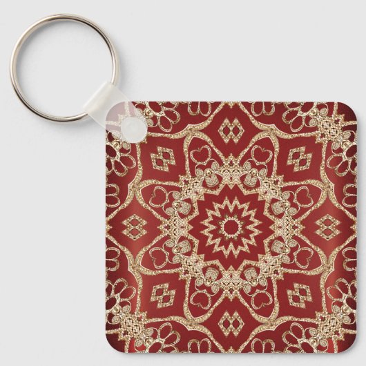 Modern Gold Red Floral Keychain Schlüsselanhänger (Vorderseite)