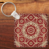 Modern Gold Red Floral Keychain Schlüsselanhänger (Vorderseite)