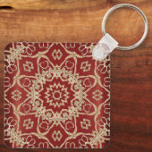 Modern Gold Red Floral Keychain Schlüsselanhänger (Rückseite)