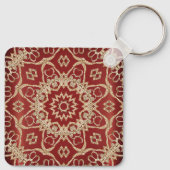 Modern Gold Red Floral Keychain Schlüsselanhänger (Rückseite)