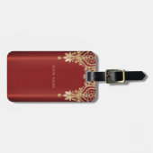 Modern Gold Red Floral Luggage Tag Gepäckanhänger (Vorderseite horizontal)