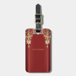 Modern Gold Red Floral Luggage Tag Gepäckanhänger