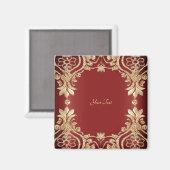 Modern Gold Red Floral Magnet (Vorderseite/Rückseite)