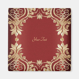 Modern Gold Red Floral Magnet