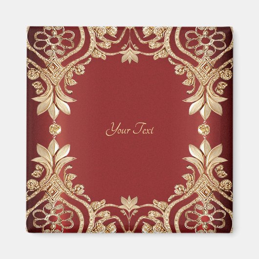 Modern Gold Red Floral Magnet (Vorne)