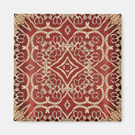 Modern Gold Red Floral Magnet