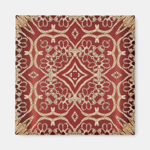 Modern Gold Red Floral Magnet