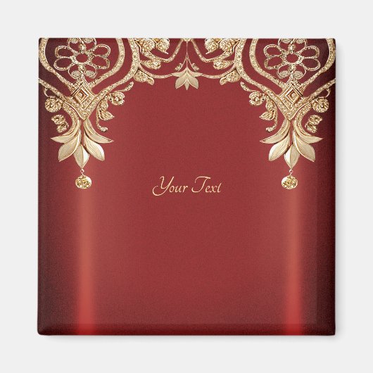 Modern Gold Red Floral Magnet (Vorne)
