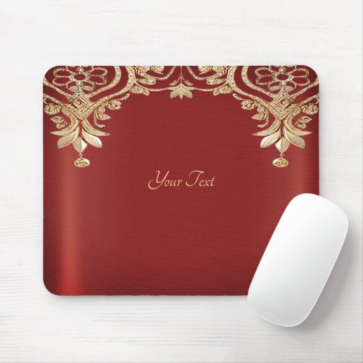 Modern Gold Red Floral Mousepad (Mit Mouse)