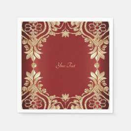 Modern Gold Red Floral Napkins Serviette