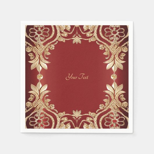 Modern Gold Red Floral Napkins Serviette (Vorderseite)